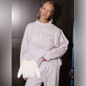 NWT PARKE Sport Fleece Varsity Mockneck - Lilac + White